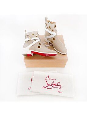 Christian Louboutin Scubabootie Boot EU 37 US 7 Beige Tan Grommet Flat Bootie